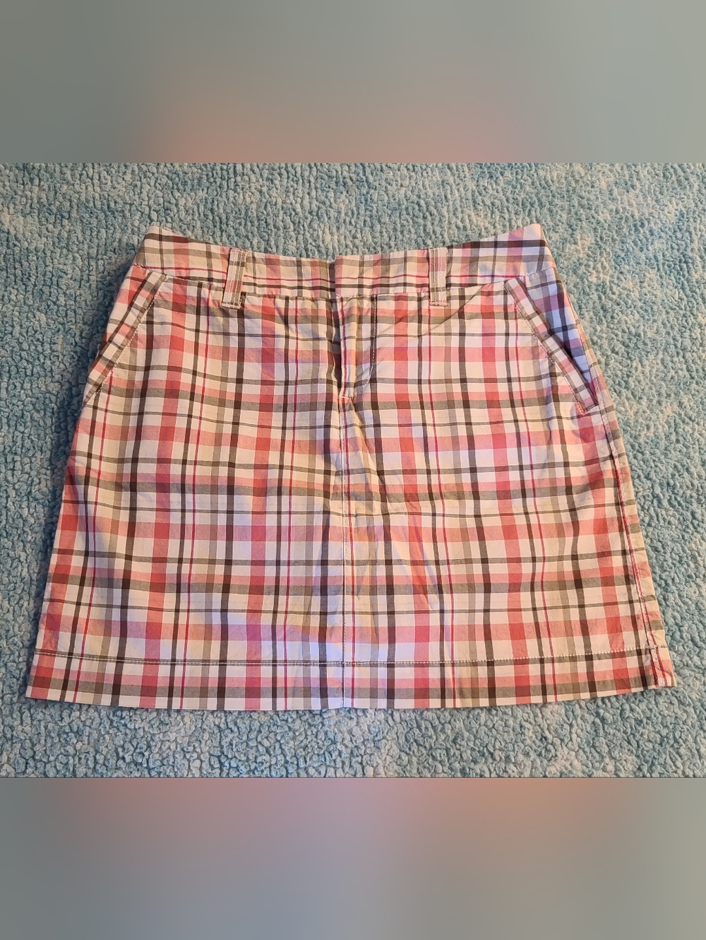 Women’s Sonoma Sz 8 Pink/White/Tan Plaid Skort, EC